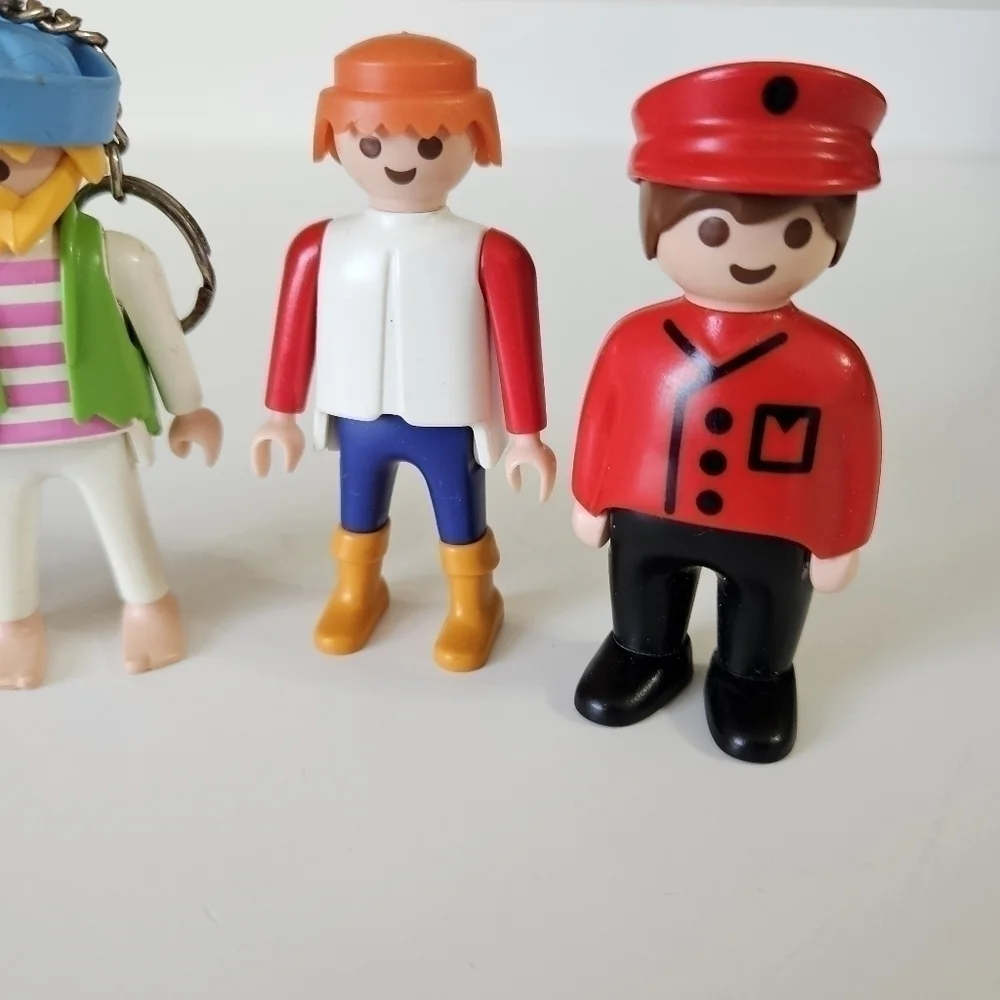 VINTAGE Playmobil Keychain and Figures Pirate Worker Medieval Boy Lot of 4 1990s